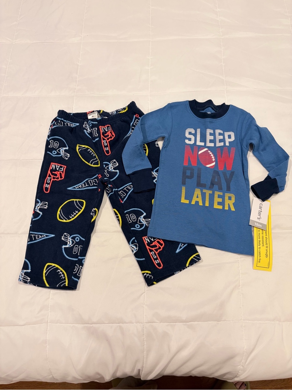 Carter's Blue 'Sleep Now Play Later' Pajama Set with Navy Sports Print Pants